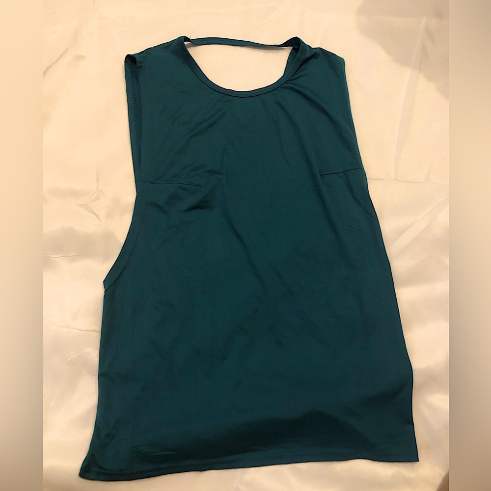 Emerald green open back workout top